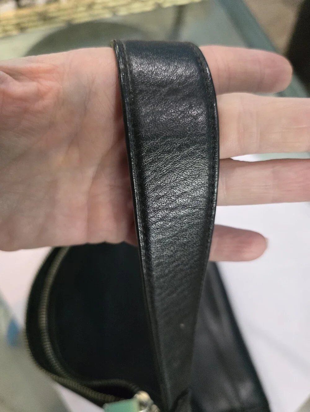 Men’s Black Leather Buckle-Front Messenger Bag